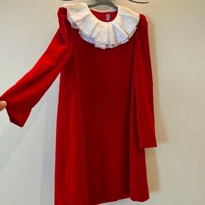 Il Gufo size 8 red velvet dress with separate lace collar